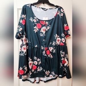 Blue Flowered Top Size 18-20 Plus 2X
